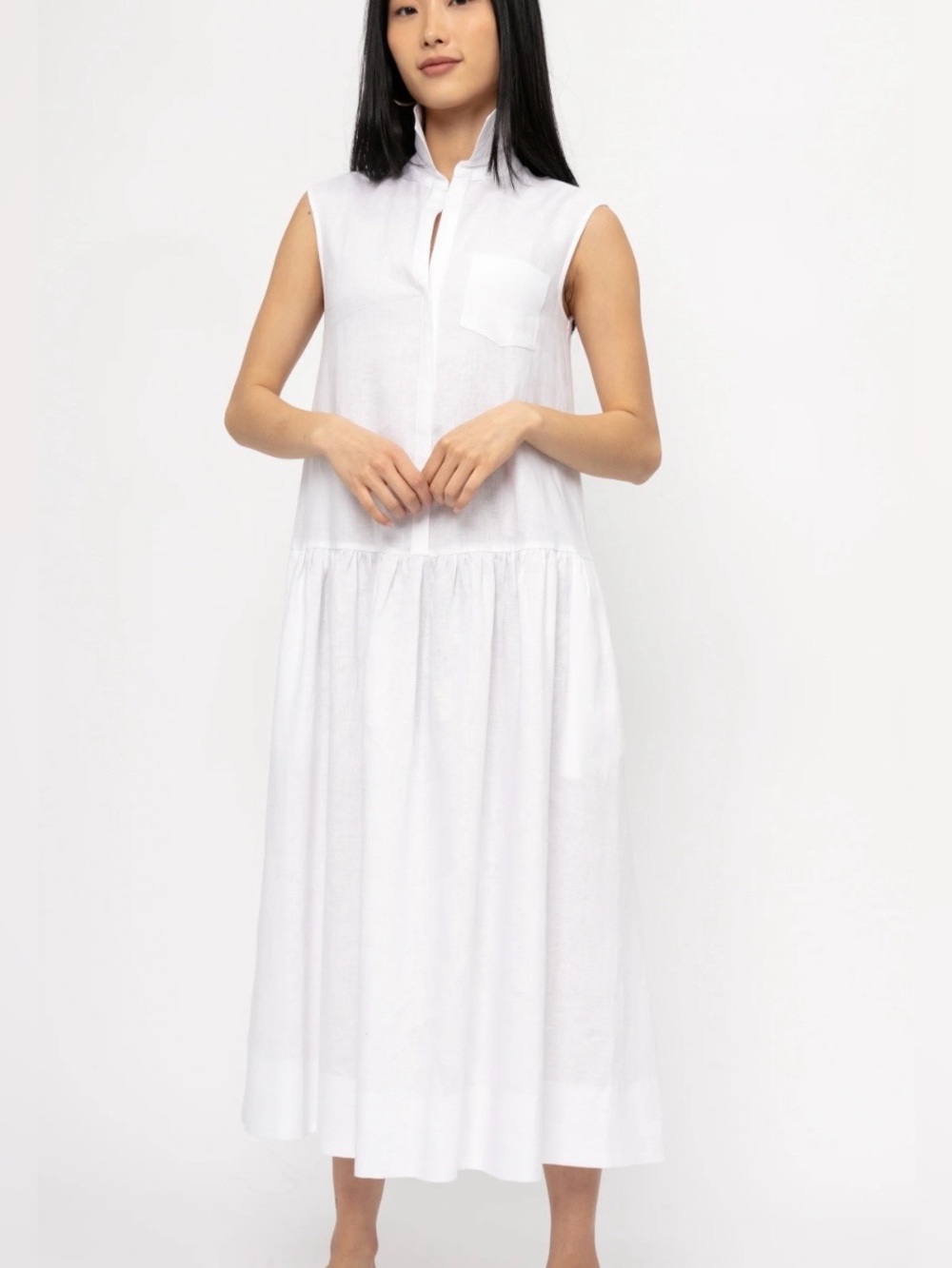 MAX MARA Quiet Luxury Contemporary 100% Linen White 3 Pocket Shirtdress Midi 8